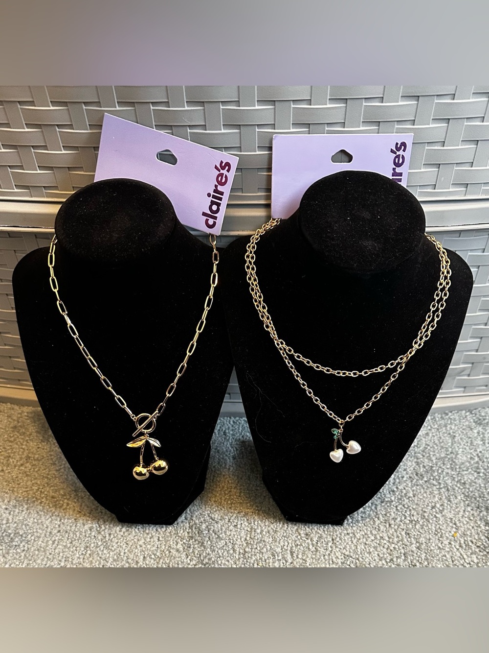 Claire's Gold Cherry Pendant Necklaces - Single and Layered Styles